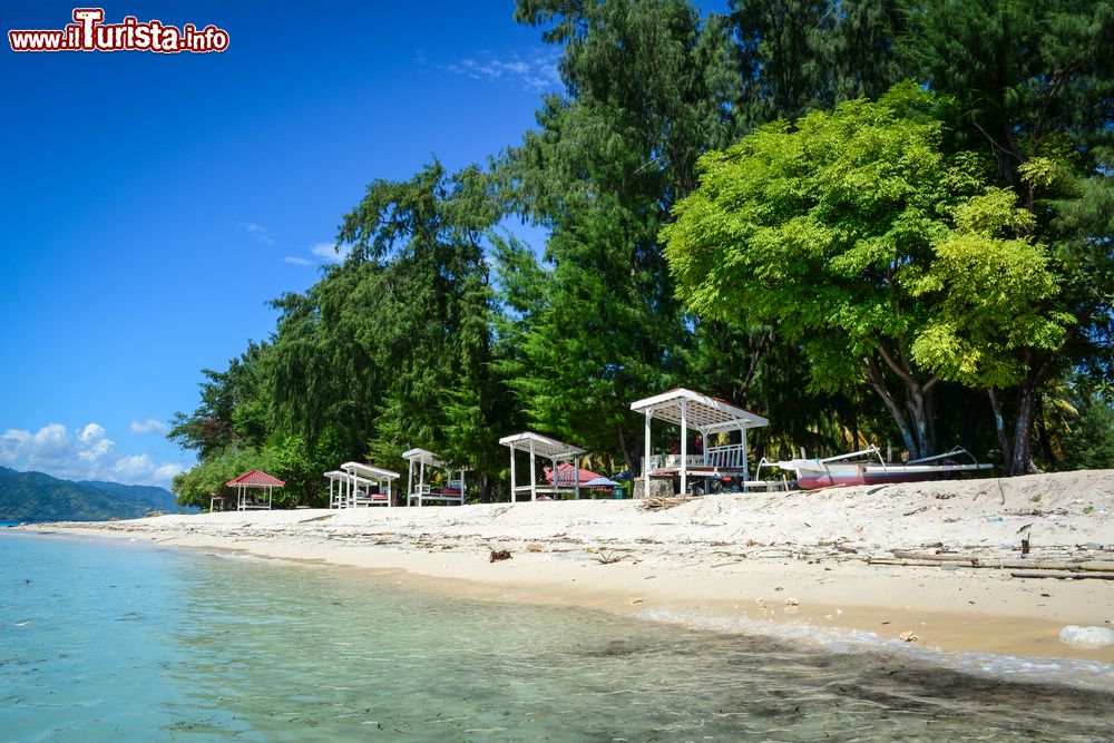 Immagine Relax sotto gli alberi verdi sulla spiaggia di Gili Islands nei pressi di Lombok, Indonesia. Lombok è nota soprattutto per le sue distese di sabbia e per il surf in particolare a Kuta e Banko Banko.