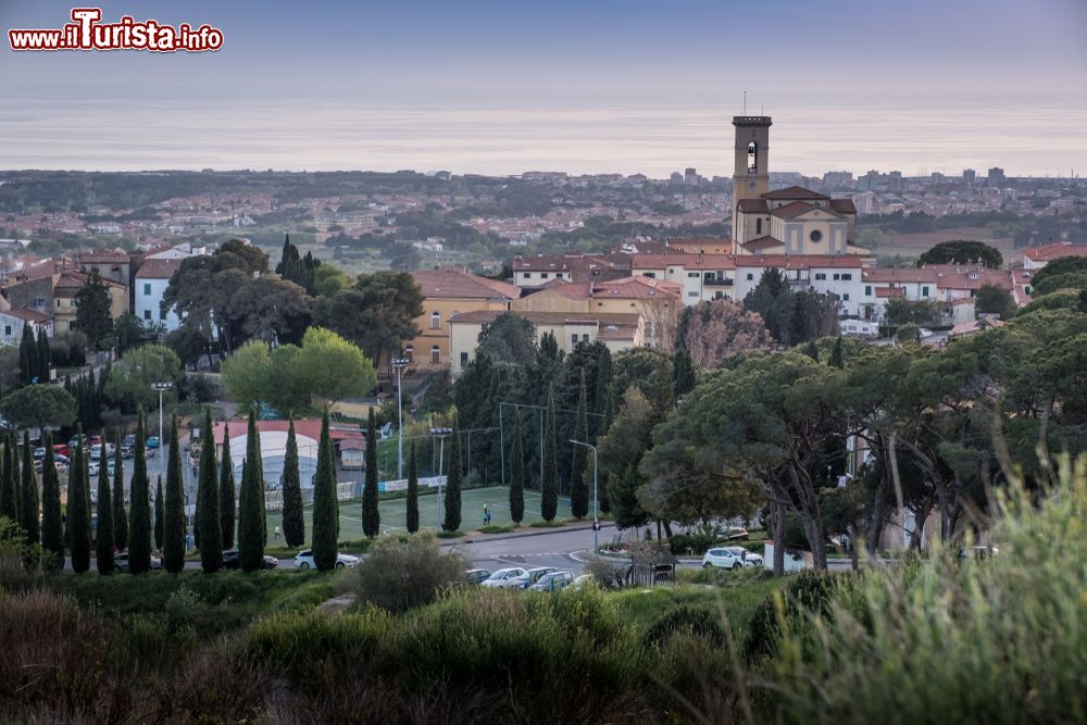 Immagine Rosignano Marittimo, Toscana, vista dall'alto dei colli. Il borgo è circondato da ulivi e pini come nella migliore tradizione delle campagne toscane.