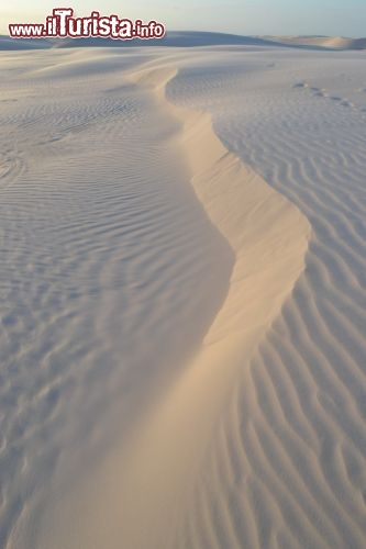 Immagine Un particolare delle forme sinuose delle dune che crea la sabbia mossa dal vento nel Parco Nazionale dei Lençois Maranhenses, in Brasile.