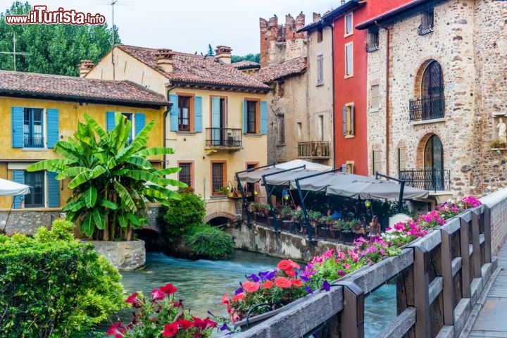 Immagine Scorcio panoramico di Borghetto sul Mincio, Verona - Toponimo di origine longobarda con il significato di insediamento fortificato, Borghetto è il nome del primo centro abitato sorto nei pressi del punto di guado del fiume Mincio. Importante luogo di transito e successivamente confine naturale tra l'area veneta e quella lombarda, Borghetto offre suggestivi scorci sulle ruote dei mulini ad acqua © GoneWithTheWind / Shutterstock.com