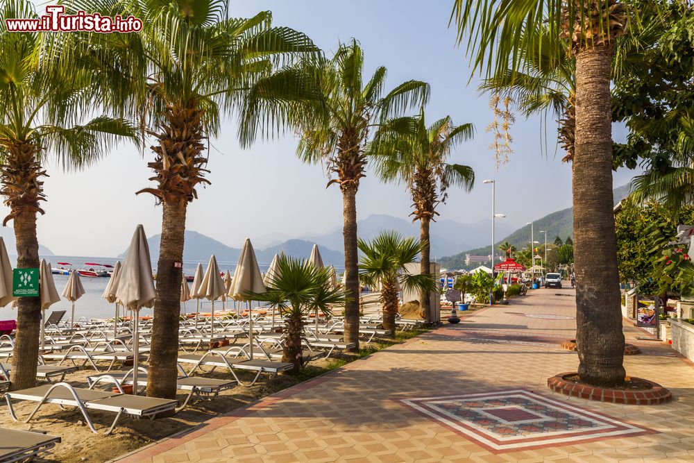 Immagine Una passeggiata lungomare con palme a Marmaris, Turchia. La città è situata sul golfo che si affaccia sull'isola di Rodi.
