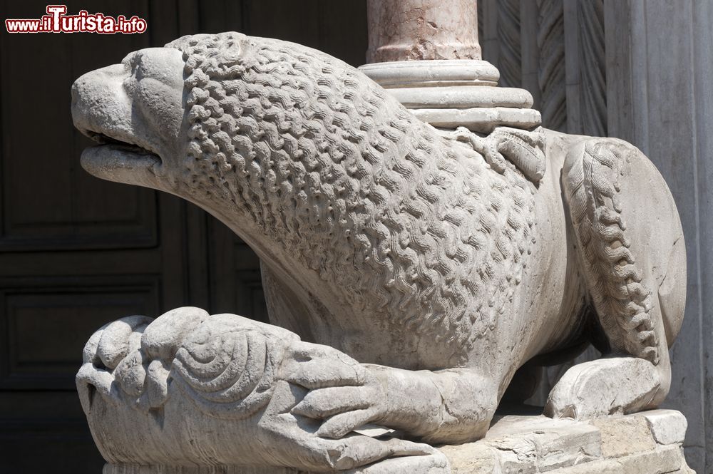 Immagine Un leone di marmo posto all'ingresso della Cattedrale di Fidenza in Emilia-Romagna