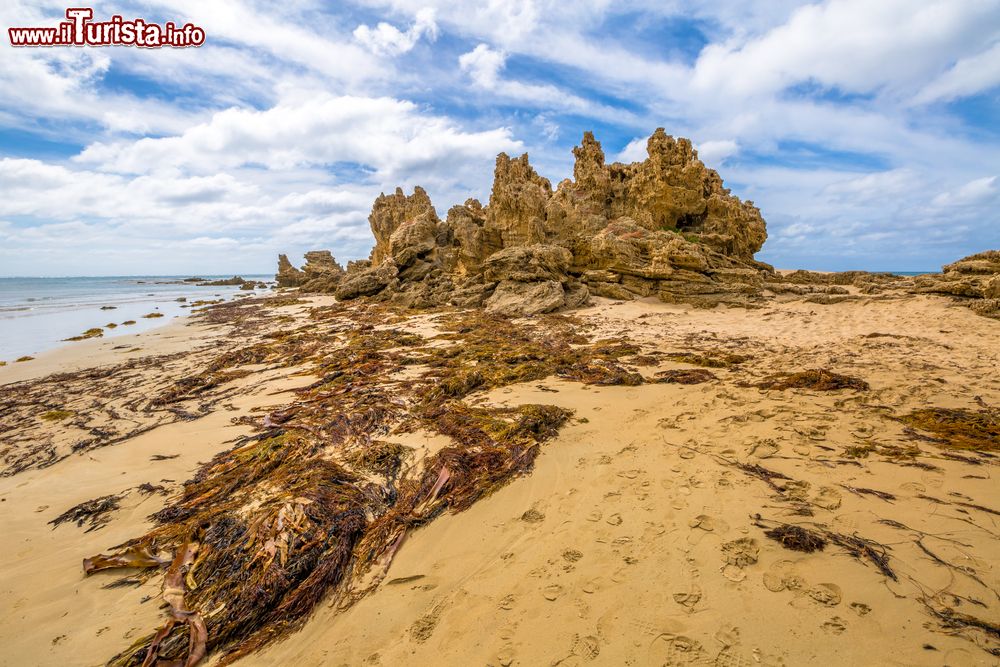 Immagine Sperone roccioso alla fine di Point Roadknight nei pressi di Torquay, Australia. Siamo nella Great Ocean Road nel Victoria, spettacolare regione che offre scorci paesaggistici incantevoli.