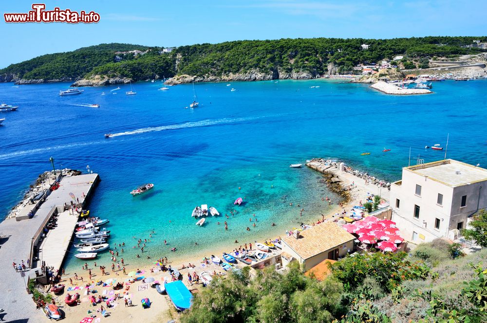 Immagine La spiaggetta affollata durante i mesi estivi. Le Tremiti da giugno a settembre si riempiono di turisti, ma durante l'anno sono poate da poco più di 400 abitanti.