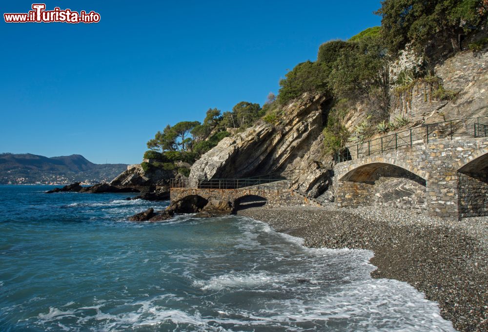 Immagine Spiaggia di ciottoli e passeggiata lungomare nel territorio di Zoagli, provincia di Genova.