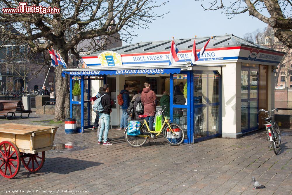 Immagine Uno stand di aringhe con clienti vicino al Binnenhof (Parlamento) a L'Aia, Olanda - © Fortgens Photography / Shutterstock.com