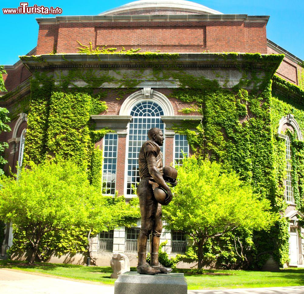 Immagine La statua del leggendario giocatore di football Ernie Davis al campus della Syracuse University, New York, USA. Ernie è stato il primo afro americano a vincere l'Heisman Trophy, prestigioso premio a livello collegiale. Ha giocato nel ruolo di runningback con il numero 44 nella squadra del Syracuse Orange - © debra millet / Shutterstock.com