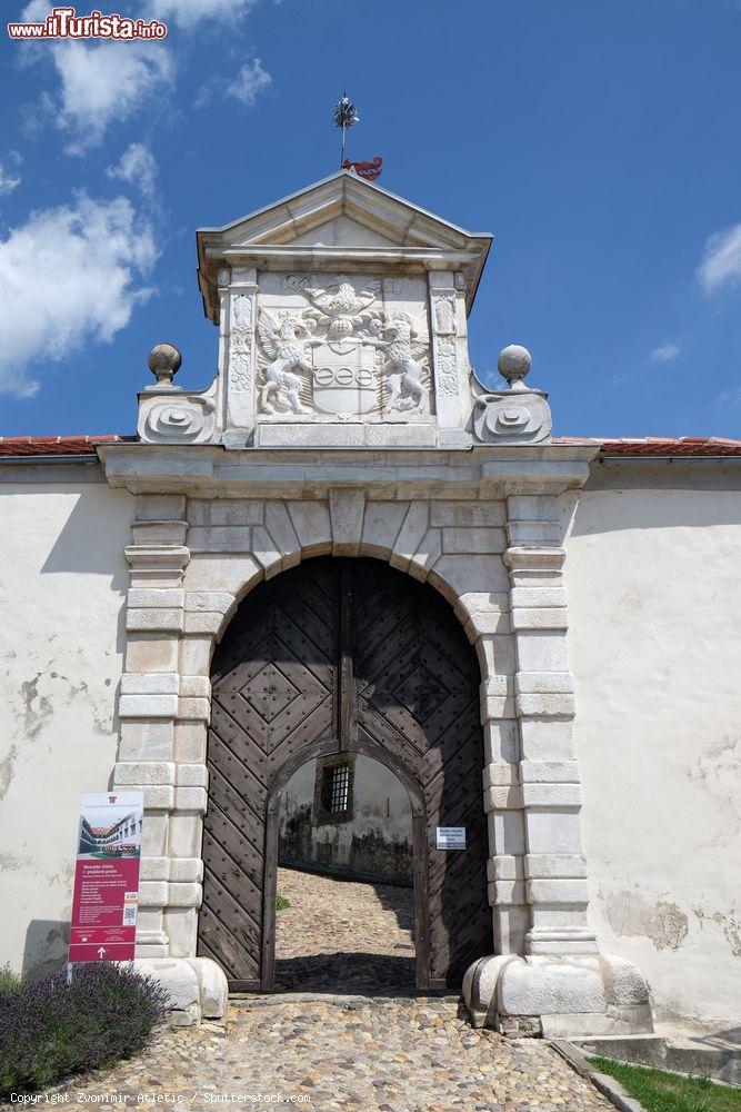 Immagine Stemma sopra l'ingresso del castello di Ptuj, Slovenia. Quello di Ptuj è solo uno dei tanti manieri sorti nel territorio sloveno durante il periodo medievale, rinascimentale e barocco. Le prima tracce di castelli e fortficazioni risalgono addirittura all'antichità - © Zvonimir Atletic / Shutterstock.com
