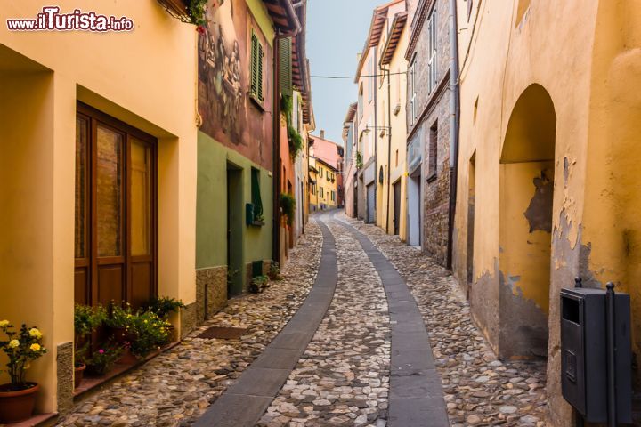 Immagine Un suggestivo scorcio del centro storico di Dozza dove passeggiare fra le vie più nascoste è come sfogliare un grande libro d'arte contemporanea con i muri delle case che sembrano quadri e le facciate, incorniciate da portoni e finestre, enormi tele da ammirare - © GoneWithTheWind / Shutterstock.com