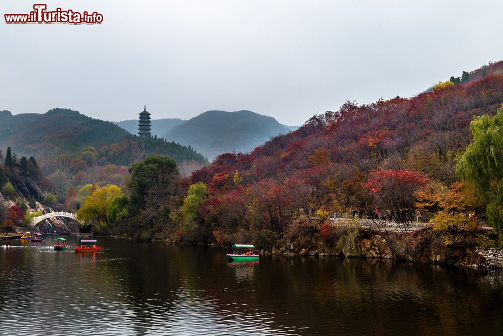 Immagine Un suggestivo panorama di Hong Ye Gu nei pressi di Jinan, Cina. Il foliage autunnale conferisce un'atmosfera ancora più pittoresca a questa località, nota anche come Red leaf Valley, considerata una delle 10 attrazioni turistiche più famose della provincia di Shandong.