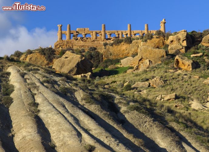 Immagine Il Tempio di Giunone, il luogo di culto più arcaico di Agrigento (Sicilia) - È stato costruito nel 450 a.C. circa e ha tutte le caratteristiche che riflettono il pieno periodo dorico/arcaico. Come si può vedere dall'immagine il luogo di culto spicca per imponenza già in lontananza quando si arriva in prossimità della zona. I colonnati di diverse altezze, i quattro gradini che ne accolgono la grandezza e le dimensioni così ineguali, rendono questo complesso curioso e affascinante - © Angelo Giampiccolo / Shutterstock.com