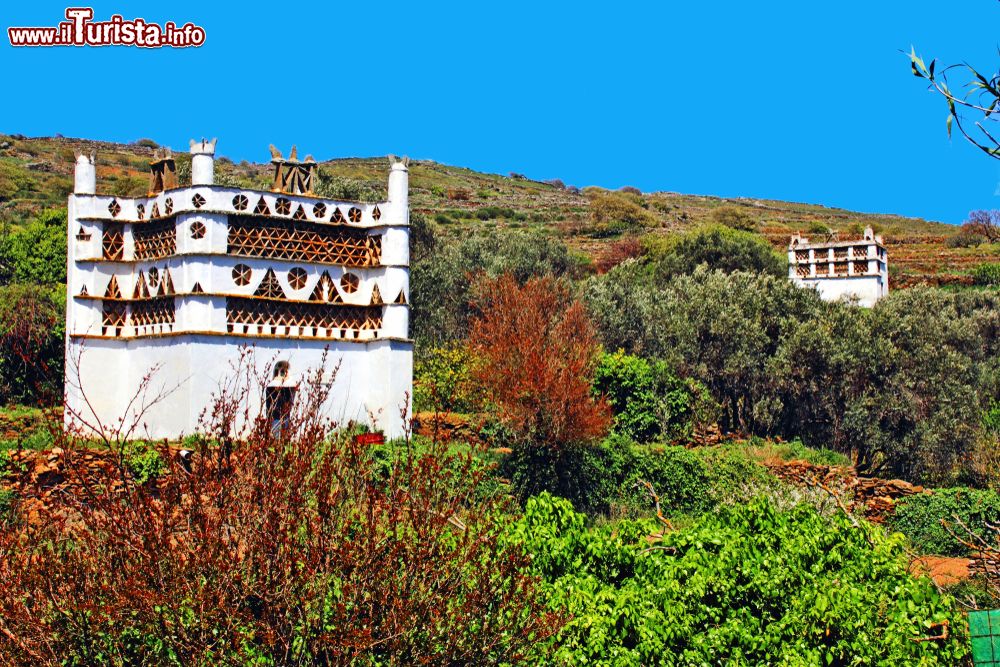 Immagine Tradizionali colombaie nel villaggio di Tarambados sull'isola di Tino, Cicladi, Grecia. Chiamate anche piccionaie, sono piccoli edifici dove nidificano le colombe di Tinos che per i greci simboleggiano pace e amore.