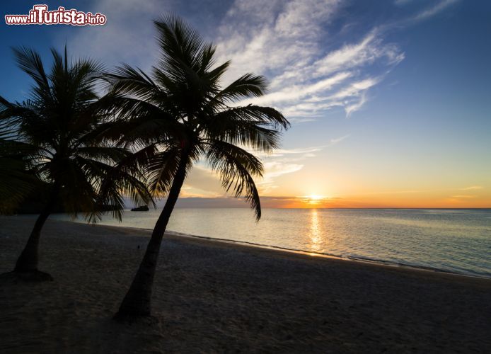 Immagine Tramonto sull'isola di Roatan, Honduras - Un suggestivo tramonto su quest'angolo di Honduras, un mosaico di palme in un mare color giada © Michal Zak / Shutterstock.com