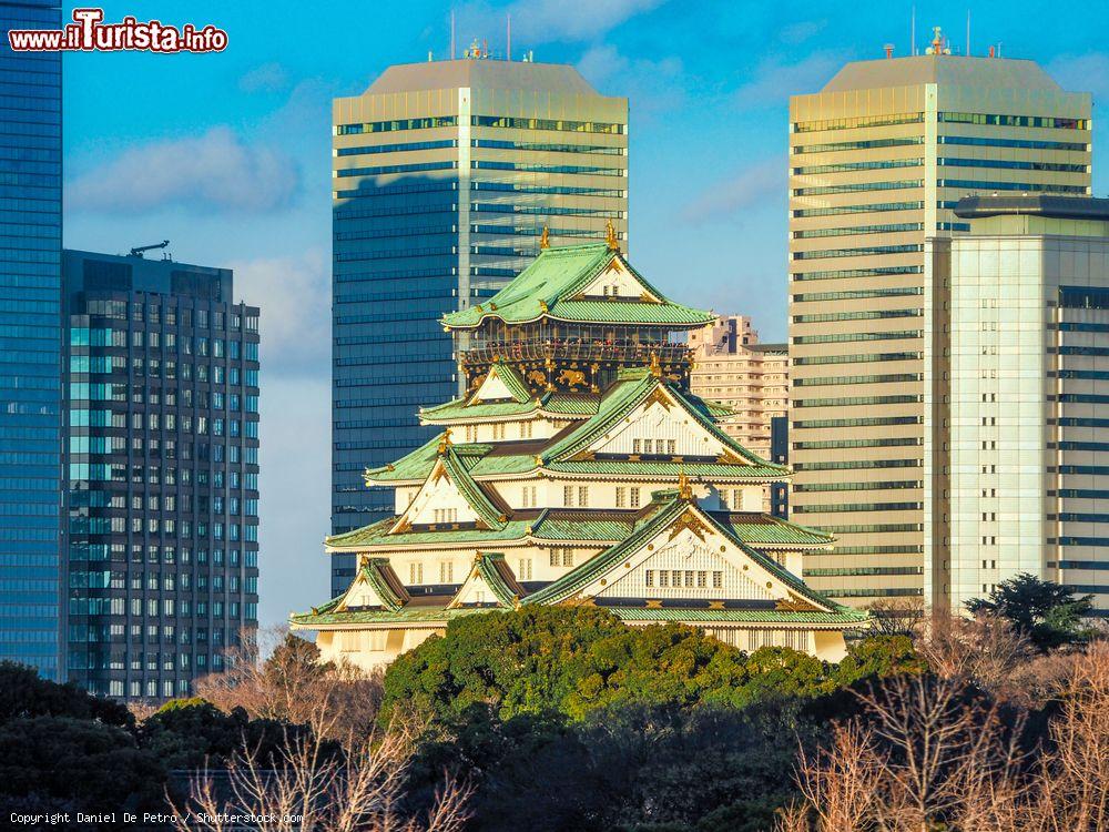 Immagine Tramonto sul castello di Osaka, Giappone: l'edificio centrale è alto cinque piani all'esterno e otto all'interno - © Daniel De Petro / Shutterstock.com