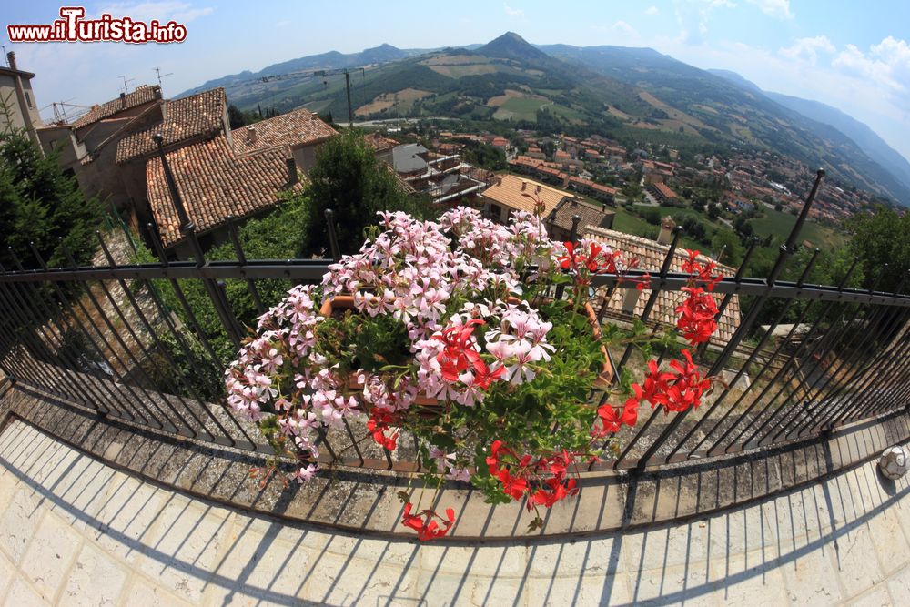 Immagine Un balcone fiorito nel centro storico di Talamello in Emilia-Romagna