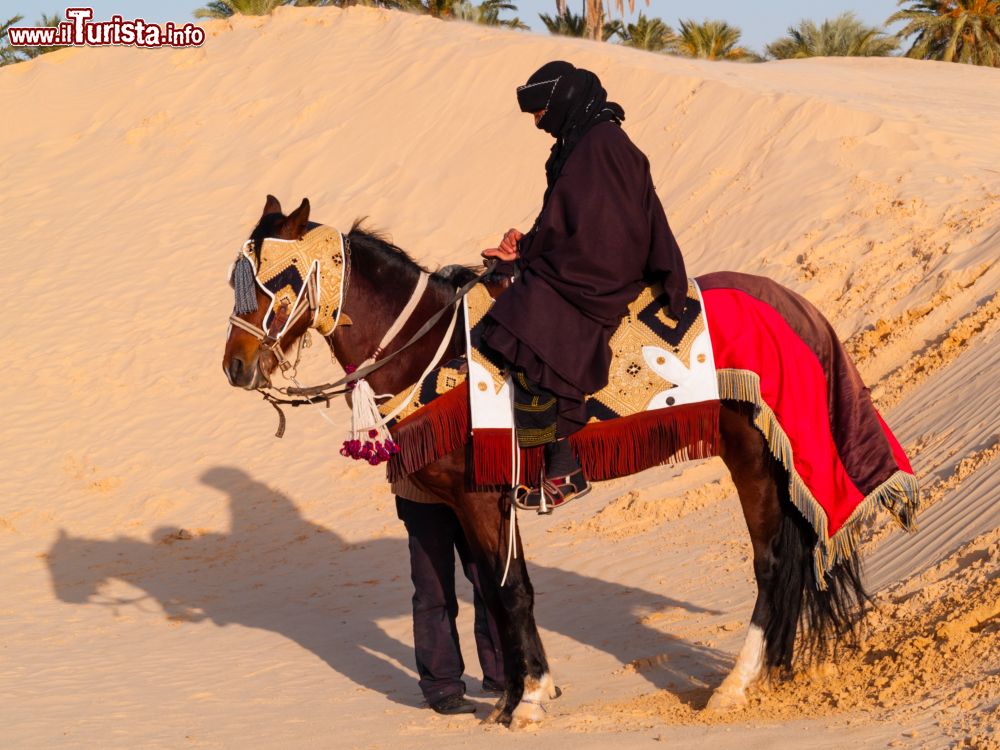 Immagine Un cavaliere arabo con i tradizionali abiti nel deserto del Sahara, Douz (Tunisia).
 