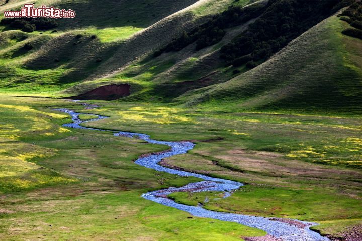 Immagine Un fiume serpeggia nel fondovalle delle montagne Tien-Shan del Kazakistan - © Maxim Petrichuk / Shutterstock.com