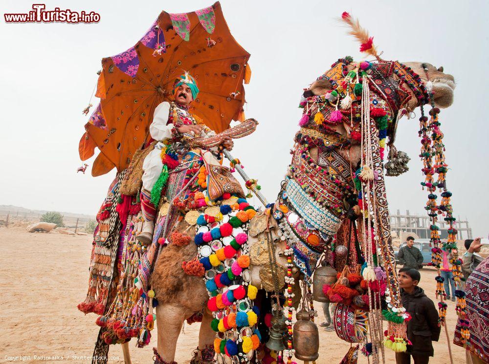 Immagine Un indiano a dorso di dromedario durante il Festival del Deserto a Jaisalmer, Rajasthan. Questa manifestazione si svolge ogni anno nel mese di febbraio - © Radiokafka / Shutterstock.com