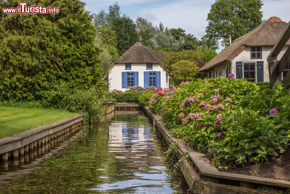 Immagine Un piccolo cottage affacciato su un canale di Giethoorn, Paesi Bassi.