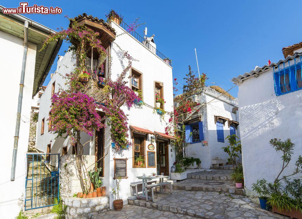 Immagine Un pittoresco angolo del centro storico di Marmaris, Turchia. Le tradizionali abitazioni dall'intonaco bianco si affacciano sulle stradine lastricate - © Nejdet Duzen / Shutterstock.com