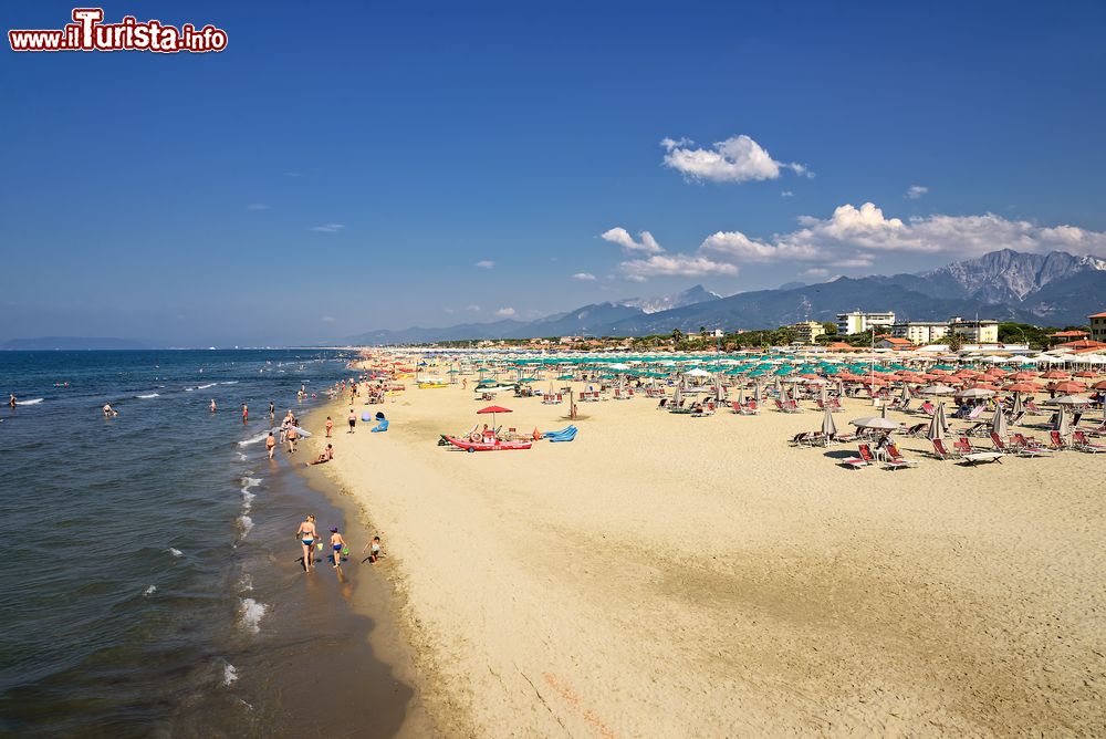 Immagine Un tratto del litorale a Marina di Pietrasanta, Toscana, con vacanzieri in relax.