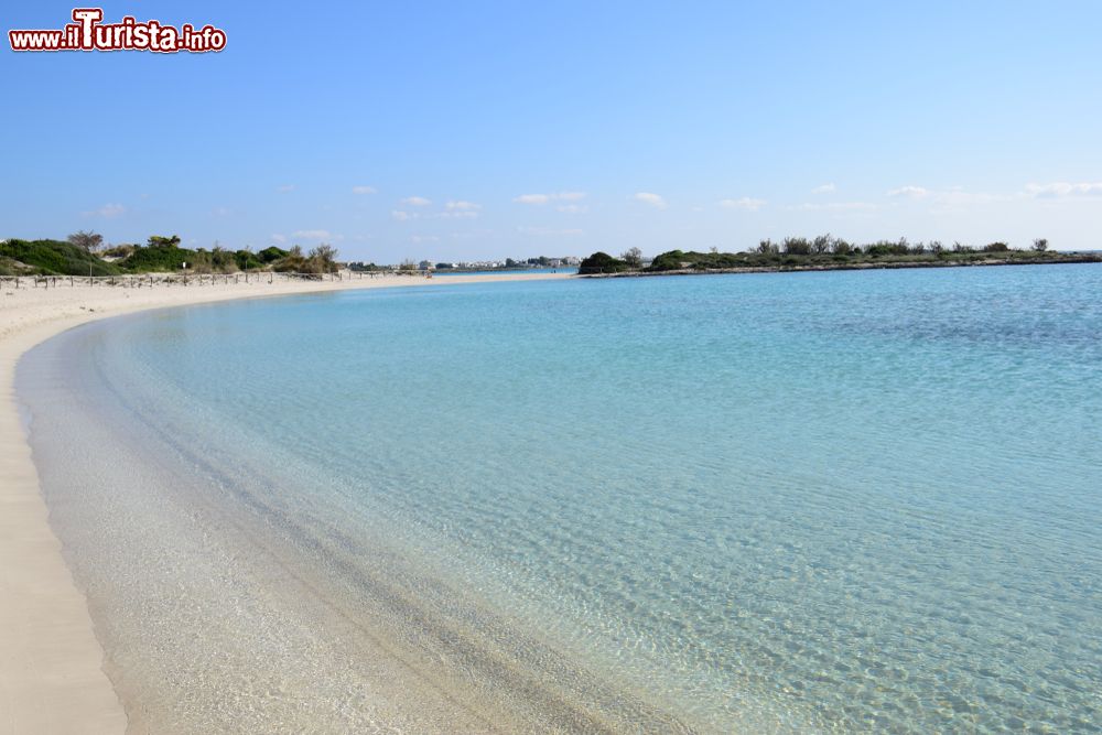 Immagine Un tratto di litorale nei pressi di Porto Cesareo, Lecce, Puglia. La costa è formata da due riviere: quella di levante che comprende la spiaggia cittadina del paese e forma una sorta di laguna e quella di ponente formata da scogliere basse e zone sabbiose.