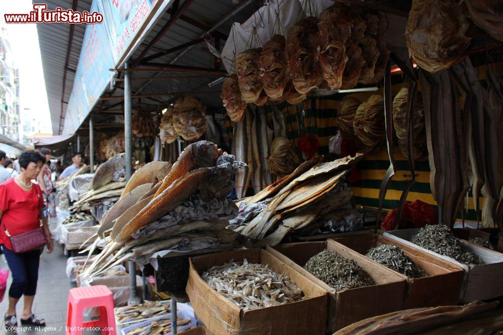 Immagine Una bancarella di pesce essiccato al mercato di Haikou, Cina. Siamo nella parte settentrionale della città, su Haidian Yilu - © Al.geba / Shutterstock.com