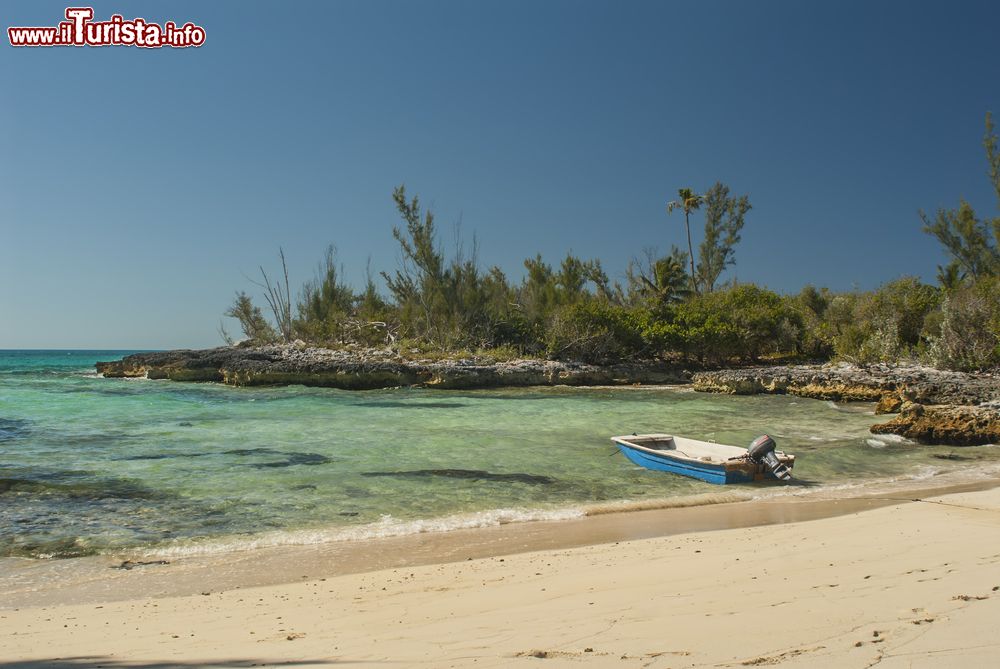 Immagine Una barca da pesca in un porticciolo riparato a Cat Island, Bahamas.