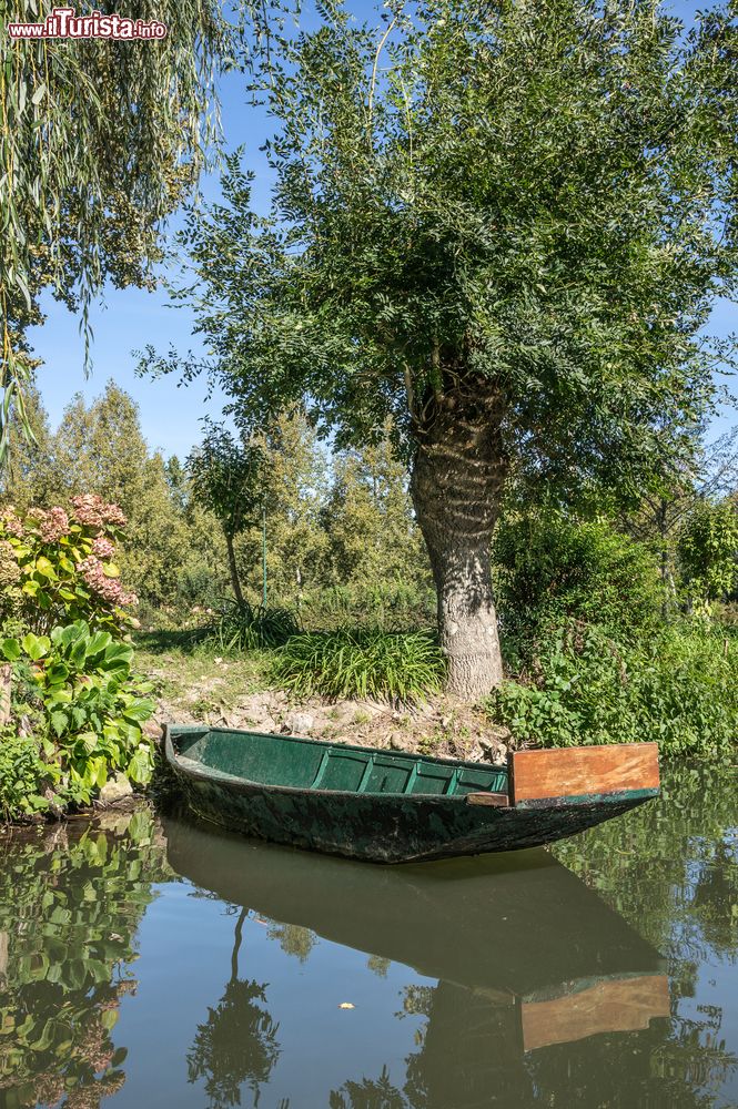 Immagine Una barca su di una spiaggia delle paludi del Marais Poitevin in Francia, Aquitania