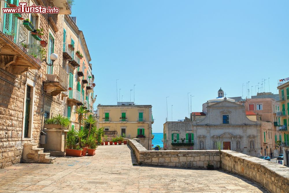 Immagine Una bella veduta del centro storico di Molfetta, Puglia. Questo affascinante porto pugliese sull'Adriatico è un borgo antico ricco di storia, un suggestivo sito archeologico e un luogo di divertimento.