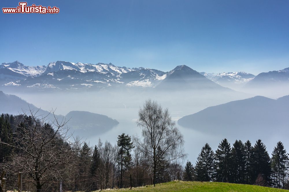 Immagine Una bella veduta del lago dei Quattro Cantoni (o di Lucerna) dalla cittadina di Vitznau, Svizzera.