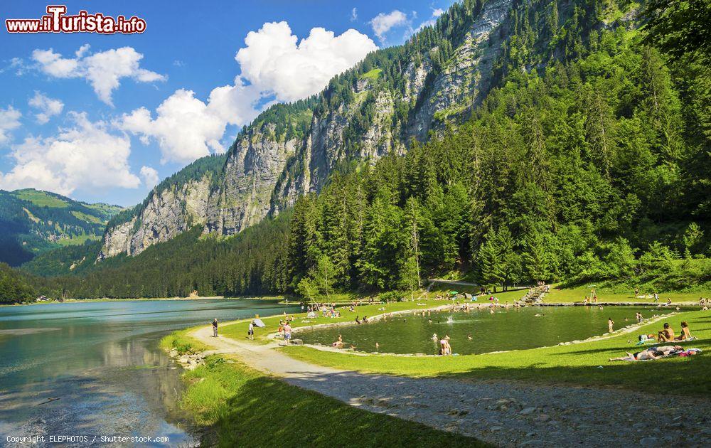 Immagine Una bella veduta del lago naturale di Montriond nei pressi di Morzine (Francia). Situato ai piedi di alte scogliere, questo lago alpino è il terzo più grande dell'Alta Savoia - © ELEPHOTOS / Shutterstock.com