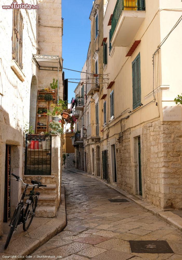 Immagine Una bicicletta appoggiata al muro di un edificio nel centro di Trani, Puglia. Siamo nel quartiere ebraico un tempo abitato da un consistente numero di ebrei - © Lois GoBe / Shutterstock.com