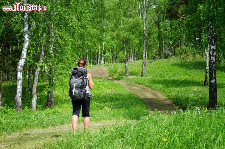 Immagine Una devota lungo il percorso di Santiago de Compostela, Galizia, Spagna. Ad accomunare tutte le persone - credenti e non - che si mettono in cammino è la voglia di vivere un'esperienza che permetta di ritrovare la vera natura dell'uomo.
