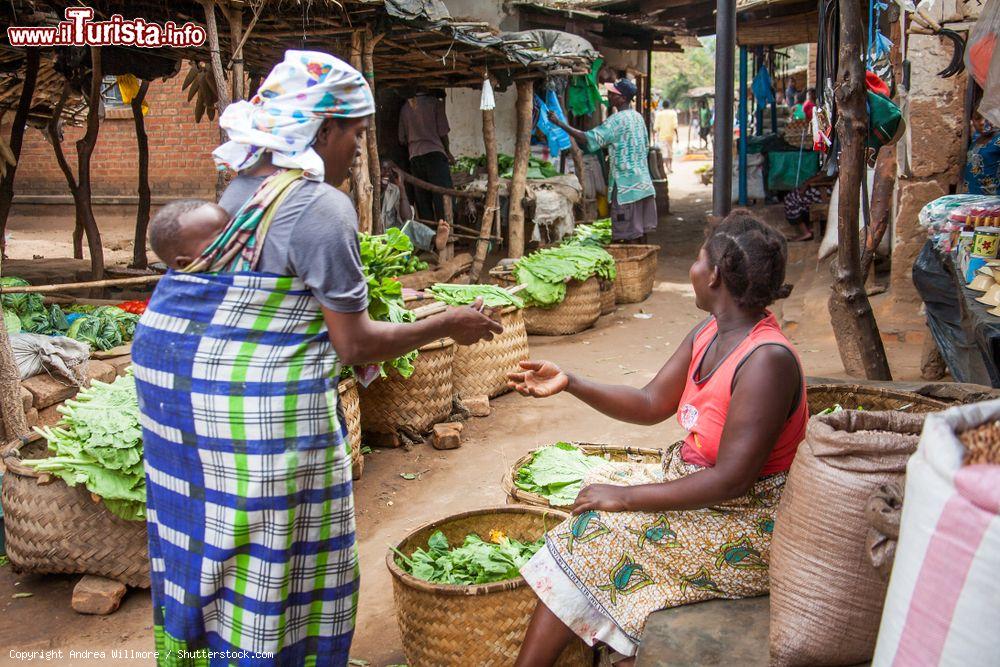Immagine Una donna africana con il suo bambino paga i suoi acquisti al mercato di Lilongwe, Malawi - © Andrea Willmore / Shutterstock.com