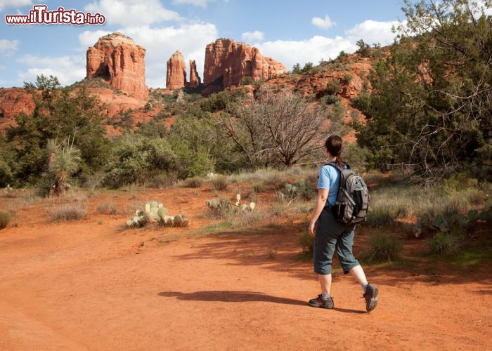 Immagine Una giovane donna fa trekking fra le rocce rosse di Sedona, Arizona - © Jim David / Shutterstock.com