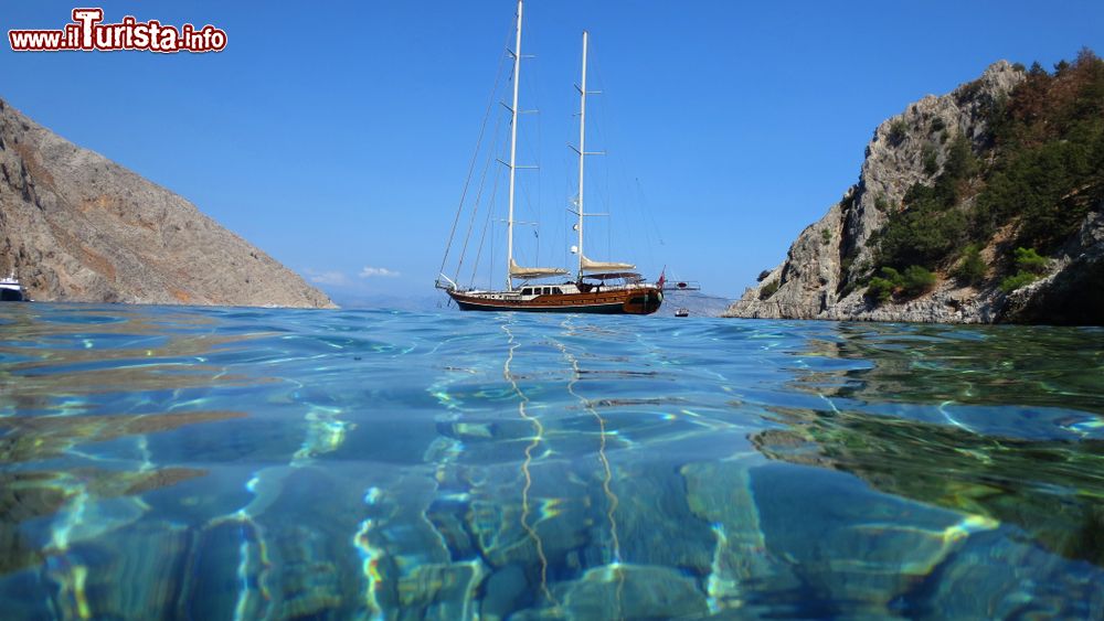 Immagine Una pittoresca foto del Mare Egeo dalla spiaggia di Agios Georgios, isola di Symi, Grecia.
