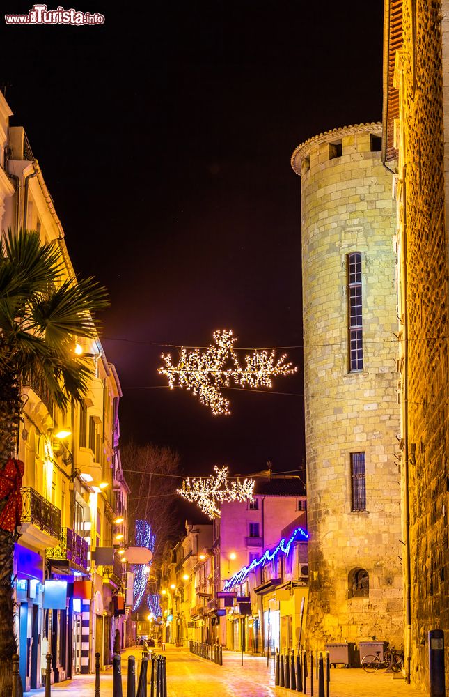 Immagine Una strada della città di Narbona addobbata e illuminata a festa per il Natale, Francia.