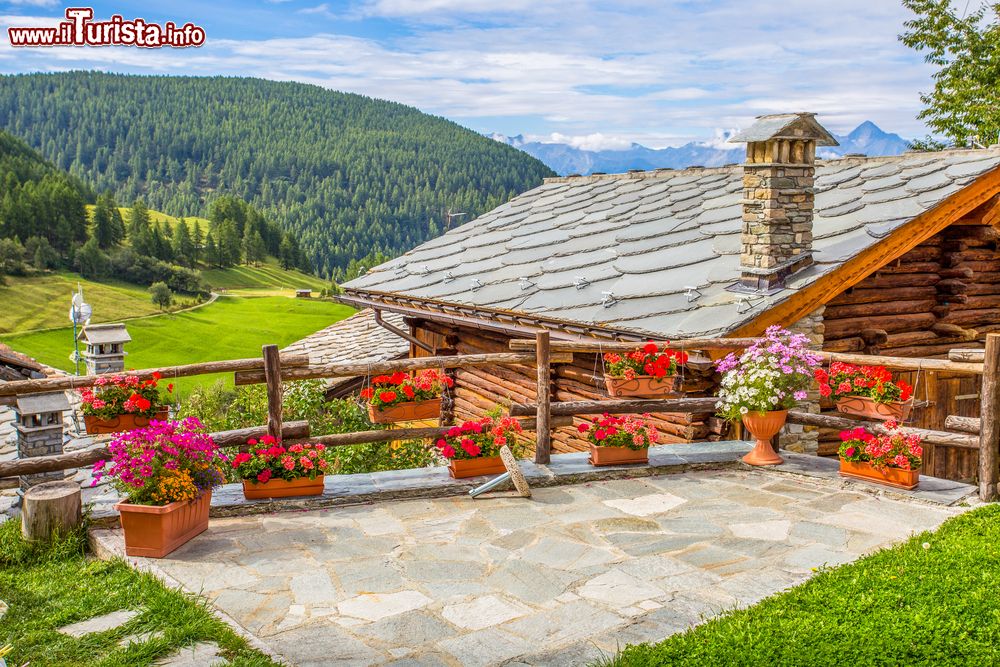 Immagine Una tipica baita di montagna nel villaggio di Chamois, Valle d'Aosta. Questo piccolo paesino si trova in Valtournenche e comprende quasi tutta la valle del torrente omonimo e del Saverou, entrambi tributari del torrente Marmore.