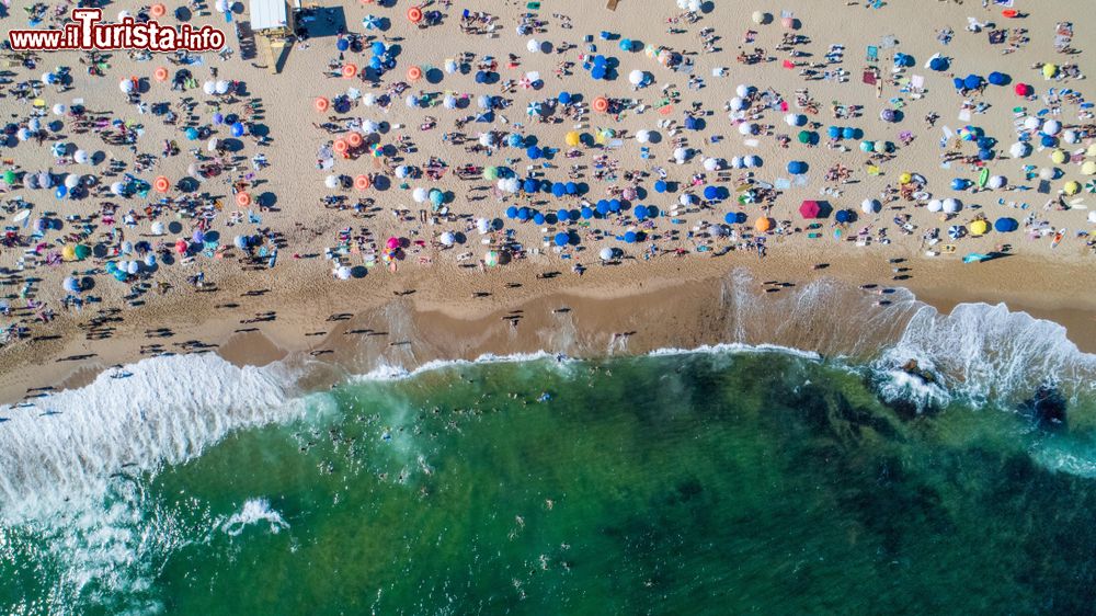 Immagine Un'affollata Bikini Beach vista dall'alto, Punta del Este, Uruguay. Grazie alla sua posizione privilegiata, questa località situata nel dipartimento di Maldonado, ospita spiagge per tutti i gusti.