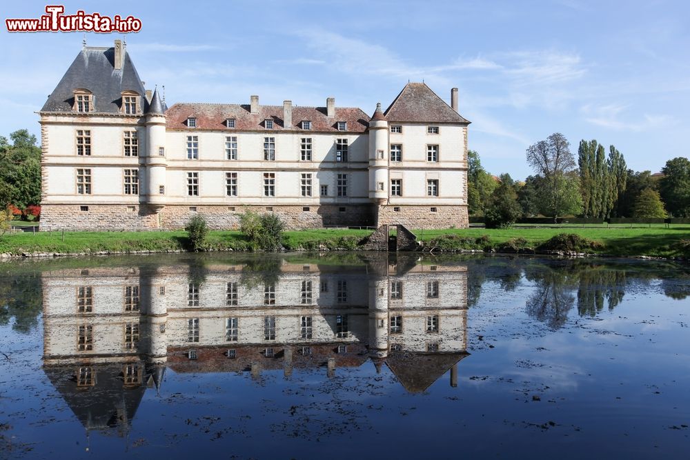 Immagine Uno degli stagni che circonda il castello di Cormatin, Francia. Questa elegante e sobria costruzione medievale è celebre per la posizione in cui si trova: nel mezzo di un immenso parco verde arricchito da elementi naturali e artificiali.