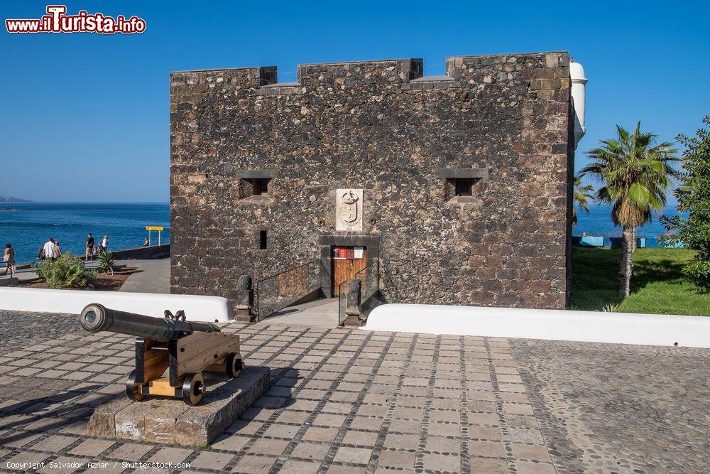 Immagine Uno scorcio del castello di San Felipe, con un vecchio cannone, a Puerto de la Cruz, Tenerife (Spagna). Ex fortezza militare costruita a partire dal 1599, il Castillo de San Felipe è stato restaurato nel corso del XIX° secolo a causa del deterioramento del tempo - © Salvador Aznar / Shutterstock.com