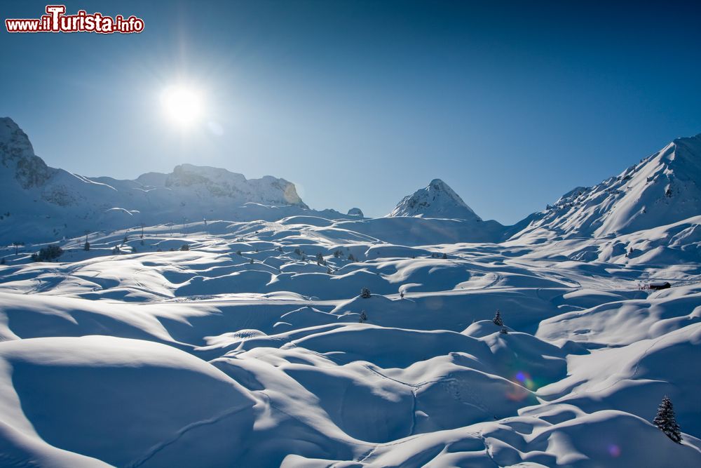 Immagine Uno spettacolare paesaggio invernale a La Plagne con la neve. Questa località è un vero paradiso naturale per gli amanti dello sci e degli altri sport invernali.