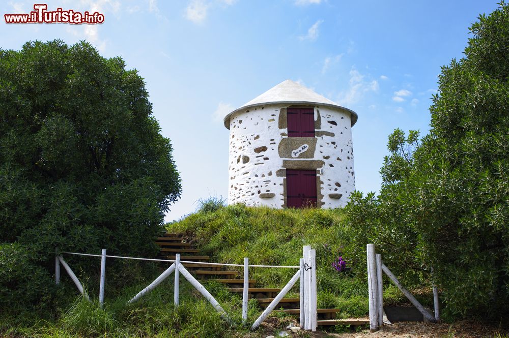 Immagine Un vecchio mulino a vento imbiancato nel Parque Natural do Litoral, Esposende, nord del Portogallo.