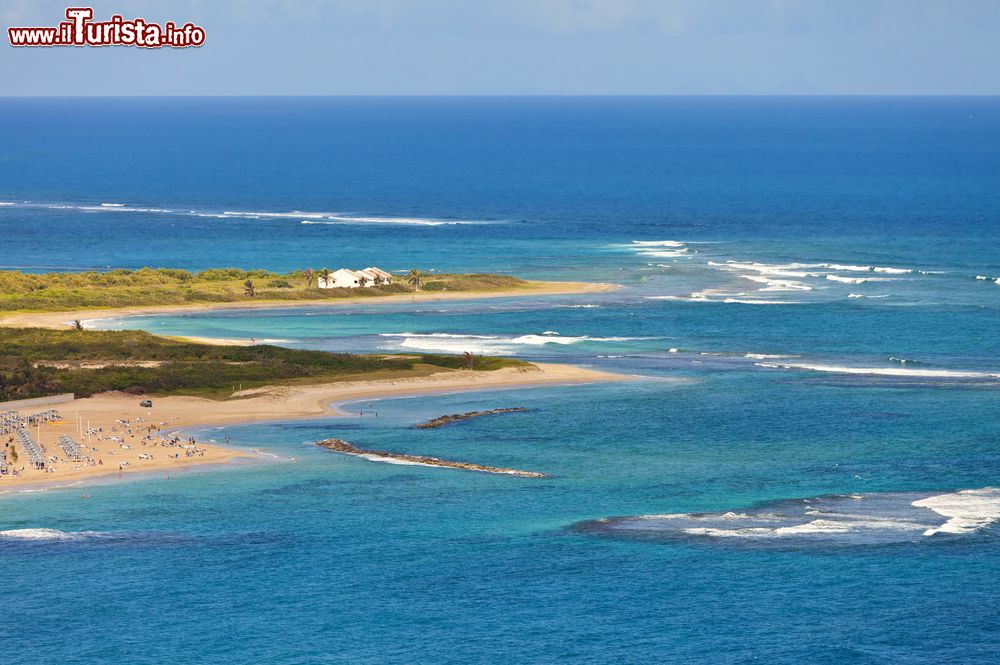 Immagine Veduta aerea di una spiaggia di Basseterre, St. Kitts and Nevis, Indie Occidentali. Spiaggia fine e acqua cristallina rendono questo luogo un paradiso caraibico.