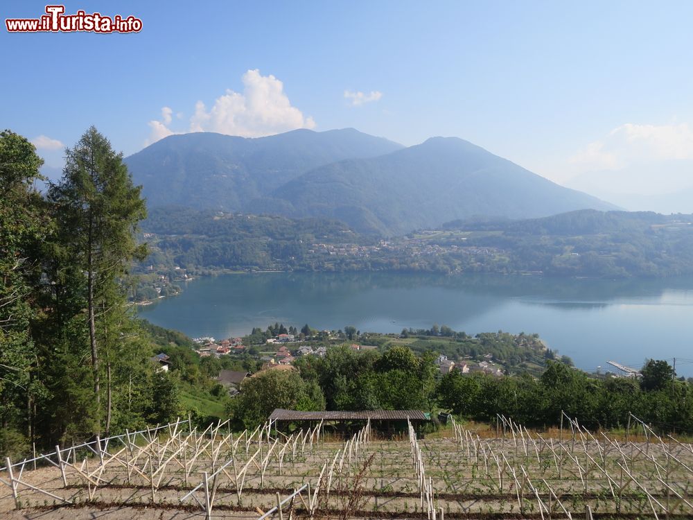 Immagine Veduta del lago di Caldonazzo da Levico, Trentino. Assieme a quello di Levico, questi due bacini sono considerati i più caldi del centro-sud Europa. A separarli è il Colle di Tenna.