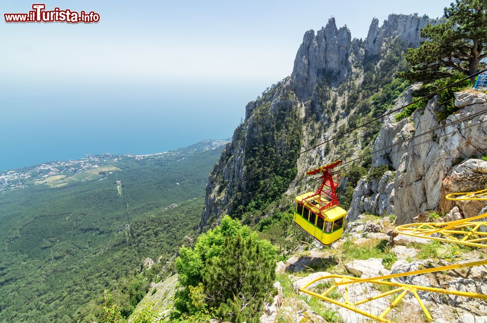 Immagine Veduta della costa sul Mar Nero dal monte Ai-Petri e Gaspra, Crimea. Il nome di questo monte è costituito dalle parole distorte di origine greca "Agios", santo, e Pietro, in onore di cui venne costruito un tempio.