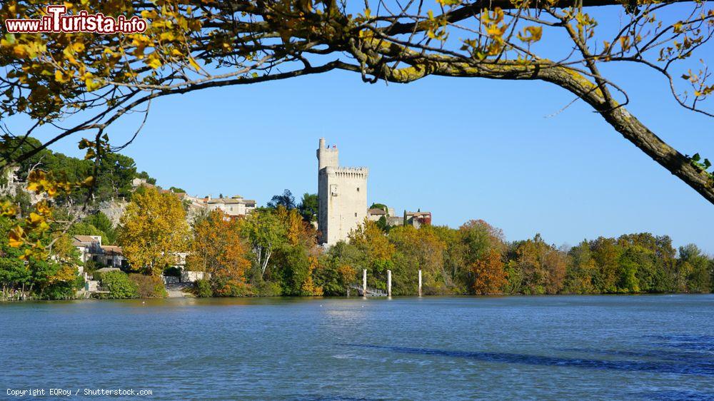 Immagine Veduta della Torre Filippo il Bello, torre medievale di Villeneuve-les-Avignon (Francia), attraverso il fiume Rodano - © EQRoy / Shutterstock.com
