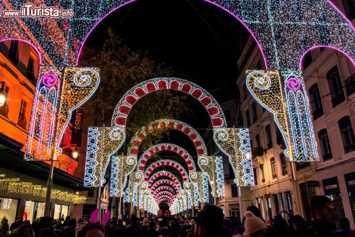 Immagine Veduta di una strada addobbata a festa per il Festival delle Luci a Lione, Francia. Questa ricorrenza trae le sue origini nel 1643 - © Eddy Galeotti / Shutterstock.com