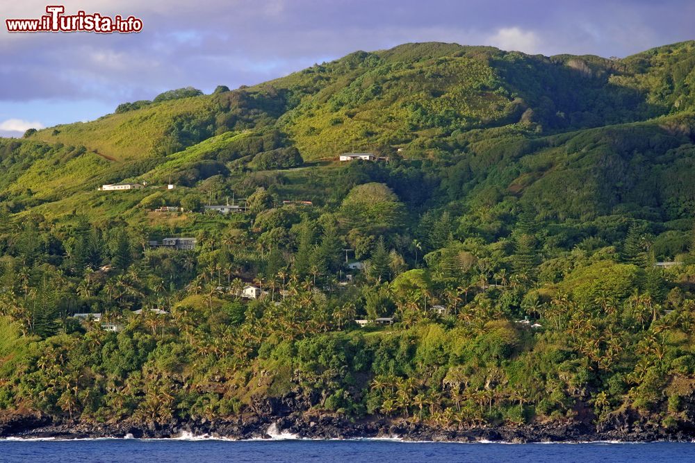 Immagine Veduta mattutina di Adamstown sulla Pitcairn Island, Oceania. Si tratta dell'ultimo territorio britannico nel sud Pacifico. La città di Adamstown sorge in cima alla collina arroccata a 120 metri di altezza sul livello del mare.